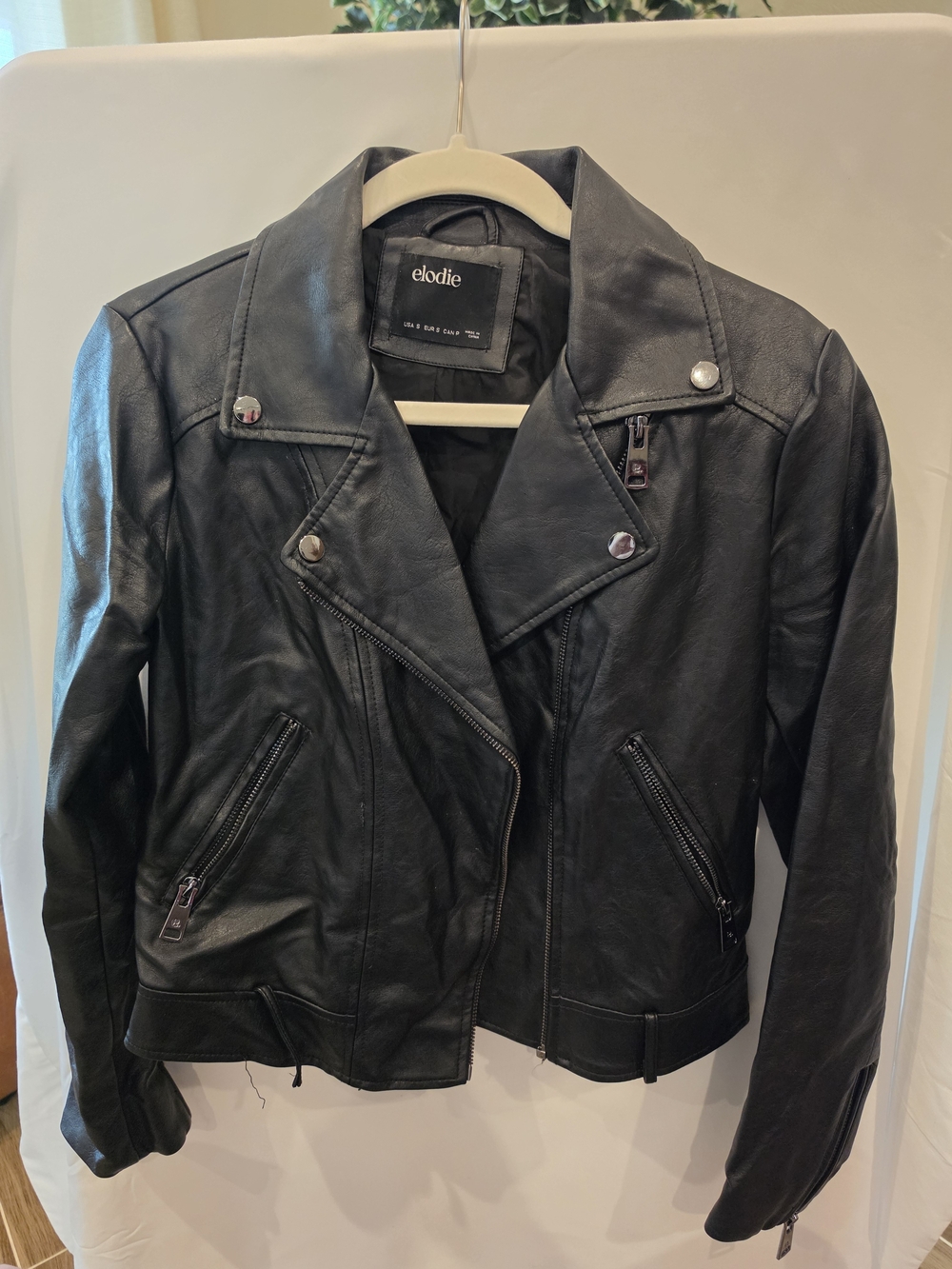 Elodie Black Leather Moto Jacket with Zip Details